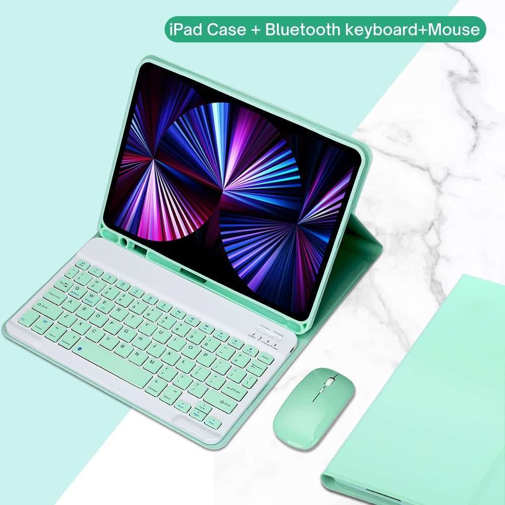 Funda de piel sintética para iPad con soporte y teclado