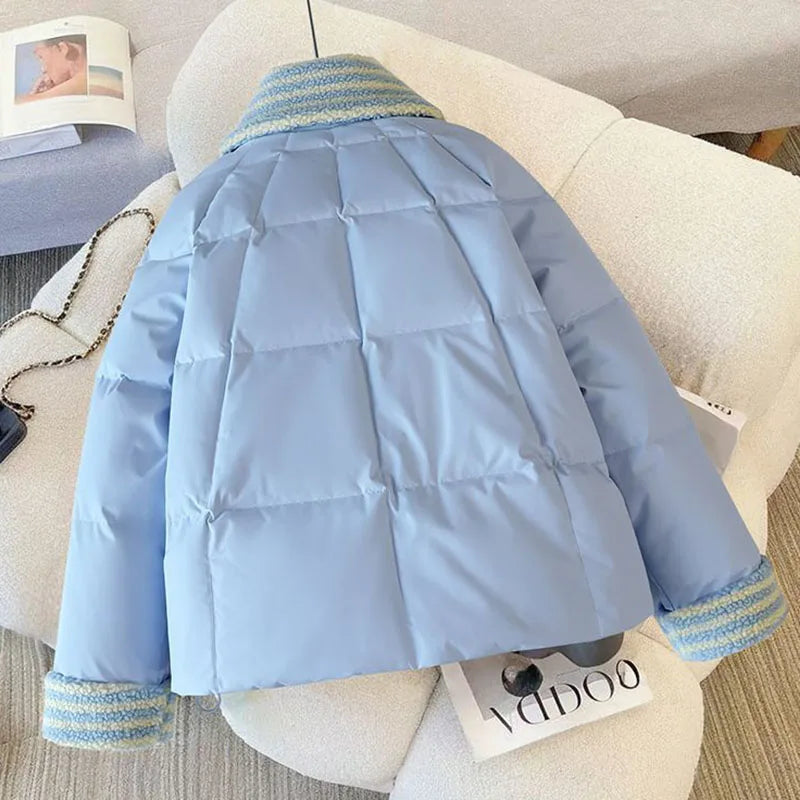 Women Lapel Collar Parkas Jacket Autumn Winter Femme Short Cotton Padded Coat Lady Fashion Long Sleeves Puffer Outwear