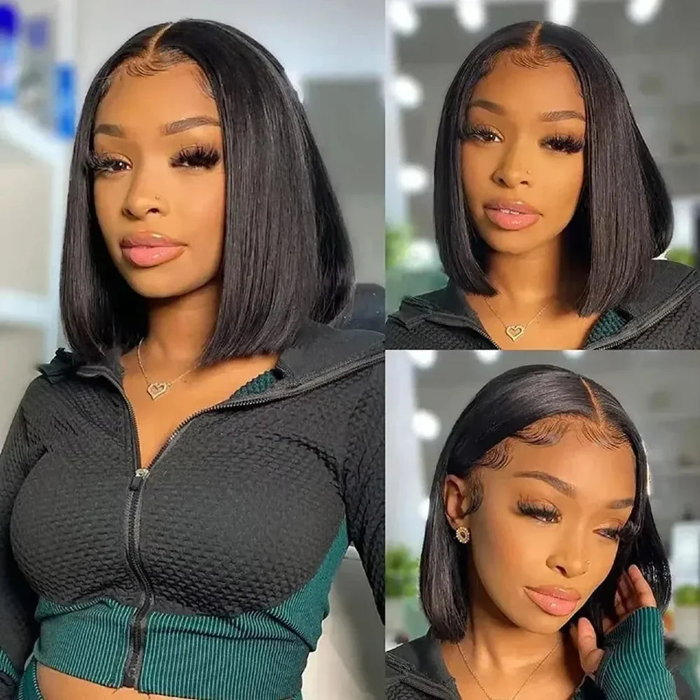 Peluca Lisa Bob Amarilla 13x4 Peluca Frontal de Encaje Cabello Humano para Mujeres Transparente Peluca Bob Corta Corte Pixie Brasileño 220% Densidad