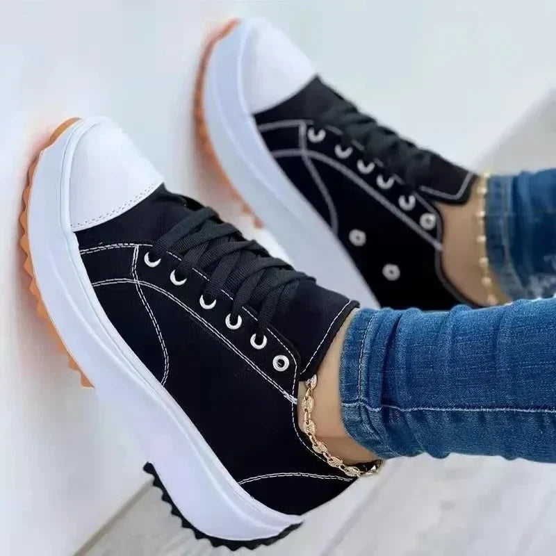 Women's New Casual Single Shoes for Women 2024 Autumn Summer Round Head Canvas Solid Color Low Top Large Size Women's Shoes