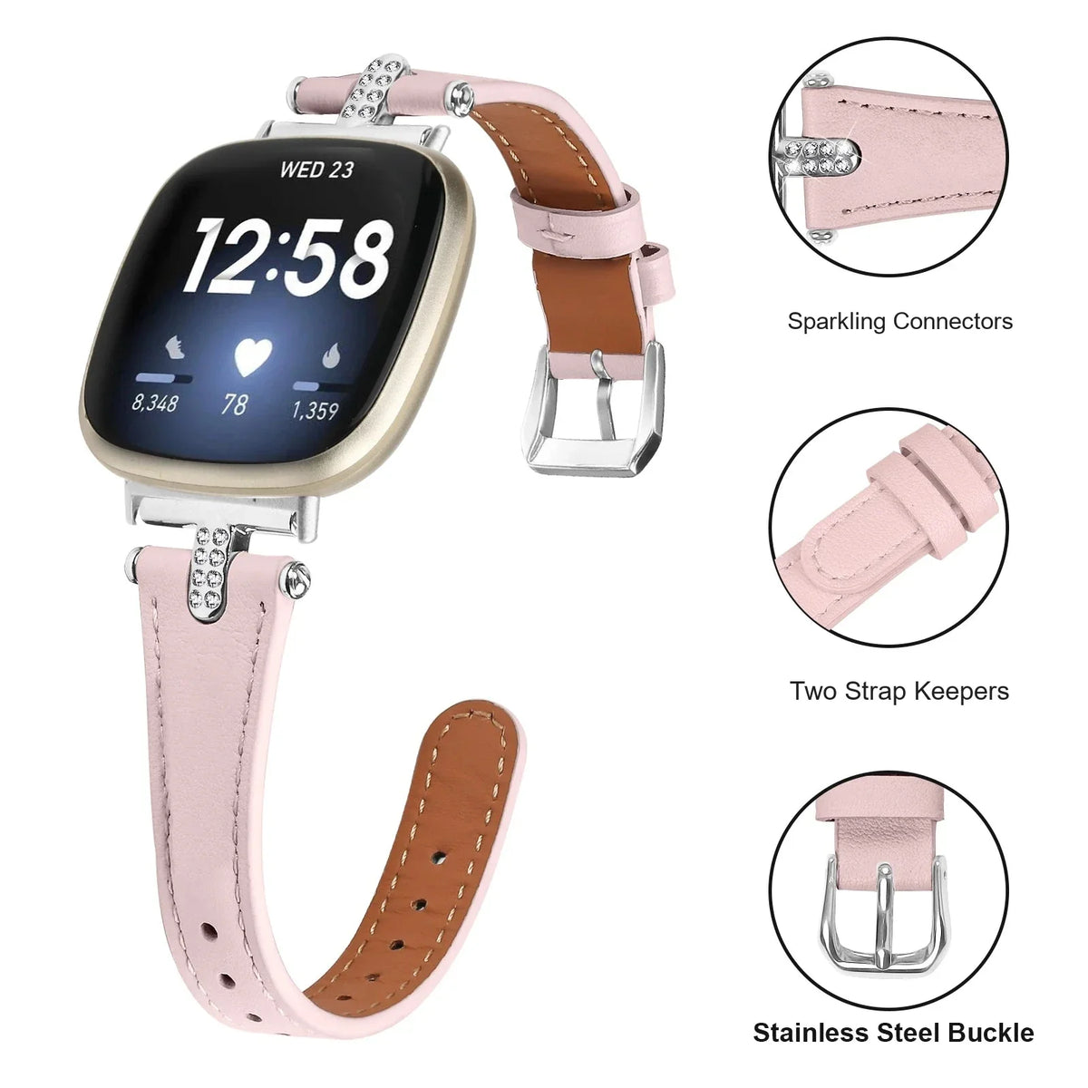 Fitbit Versa 4, Versa 3, Sense 2 & Sense Tapered Band, Sparkly Links