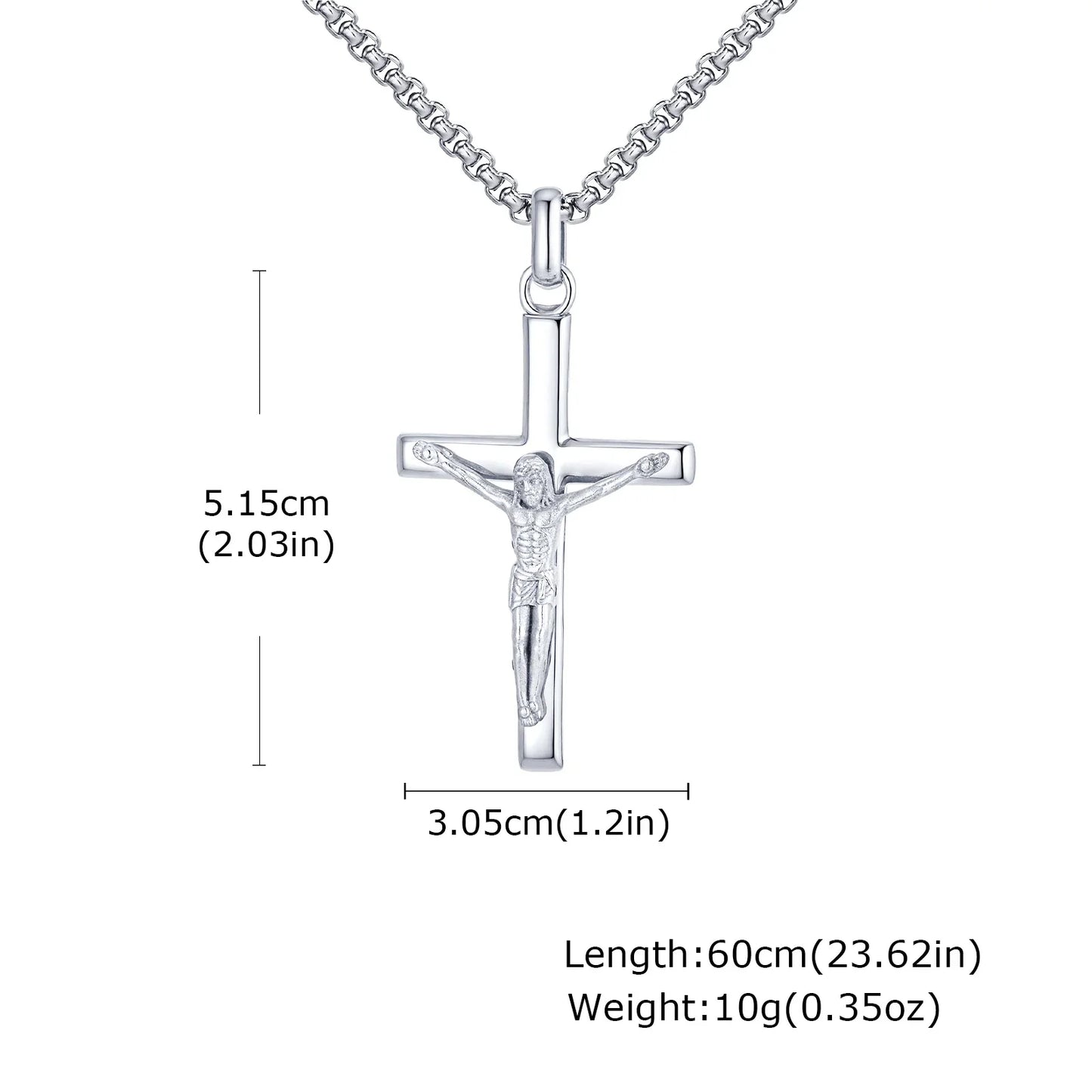 Stainless Steel Cross Necklace Catholicism Jesus Pendant Gold Color Collar Church Prayer Faith Jewelry for Men Women Gift