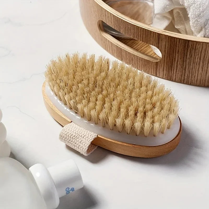 Natural Bristle Shower Brush | Gentle Exfoliating & Skin Renewal | Home Spa Massager | Perfect for Back Scrubbing & Body Care