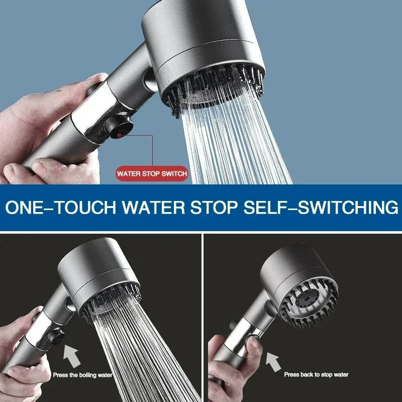 3-Mode Adjustable High Pressurized Filter Shower Head with Massage Brush Rain Faucet - Bathroom Shower Accessories