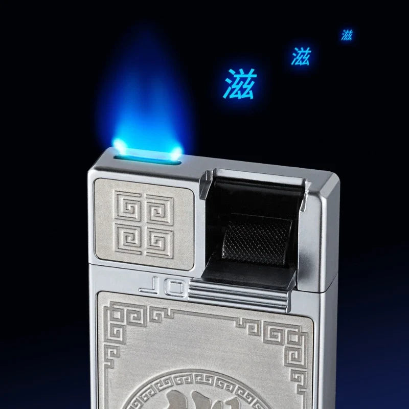 Jobon Upgraded Luxury Press Ignition Gas Lighter - Zinc Alloy Windproof Lighter Blue Jet Flame Cigar Lighter Men's Gift
