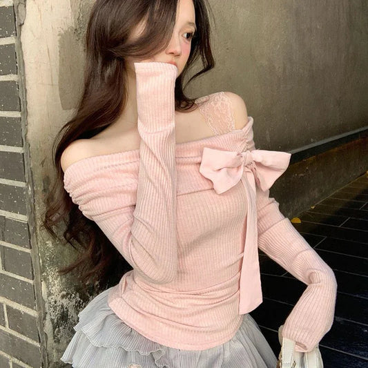 Camisa de manga larga con hombros descubiertos Sweet Bow