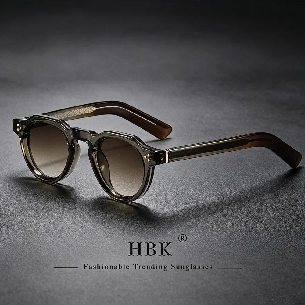 HBK Retro Small Round Men Sunglasses High-Quality Thick Style Women Outdoor Travel Business Driving Decorative Glasses UV400