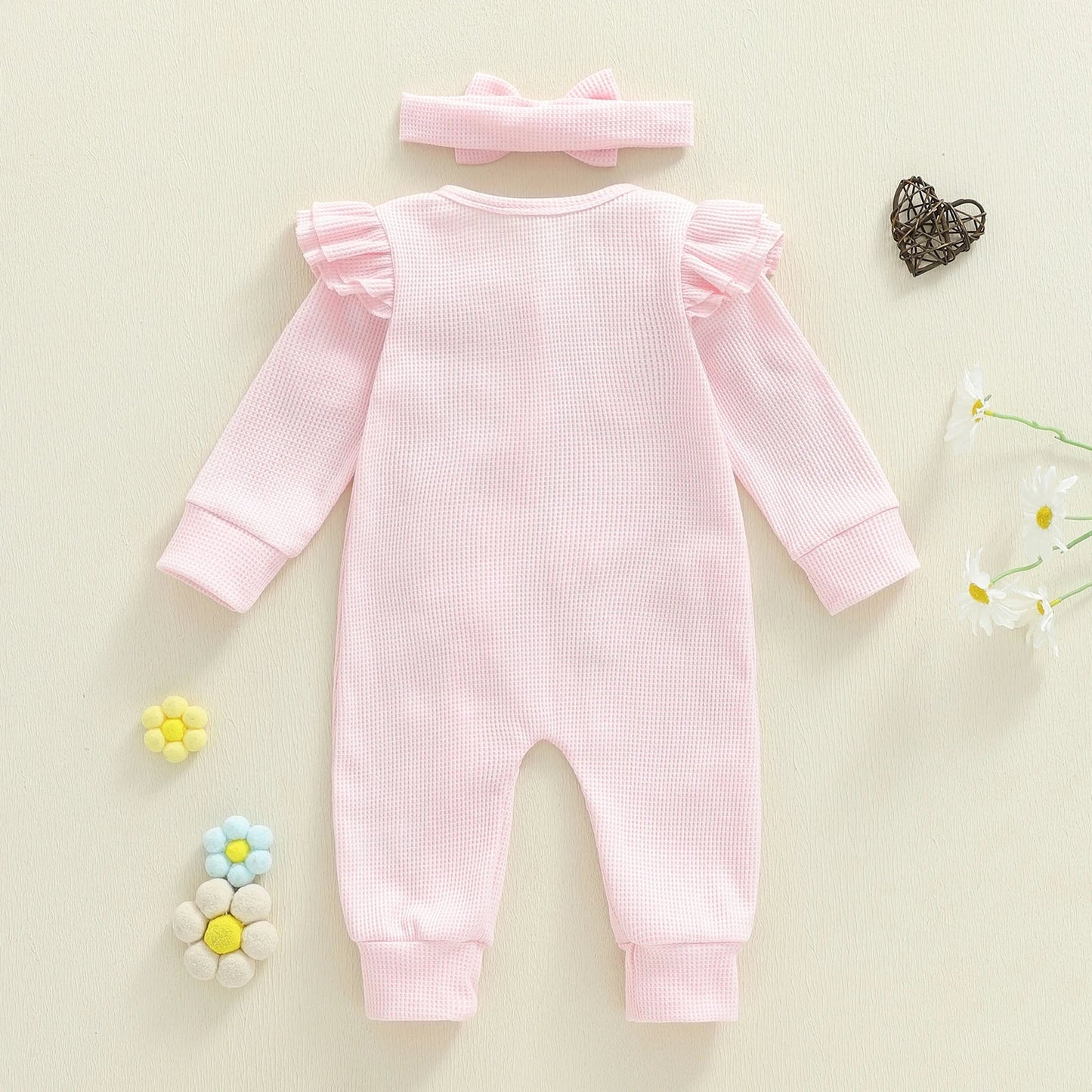 Citgeett Autumn Infant Baby Girl Fall Outfits Long Sleeve Flower Ruffle Jumpsuit Zipper Jumpsuit Headband Clothes Set