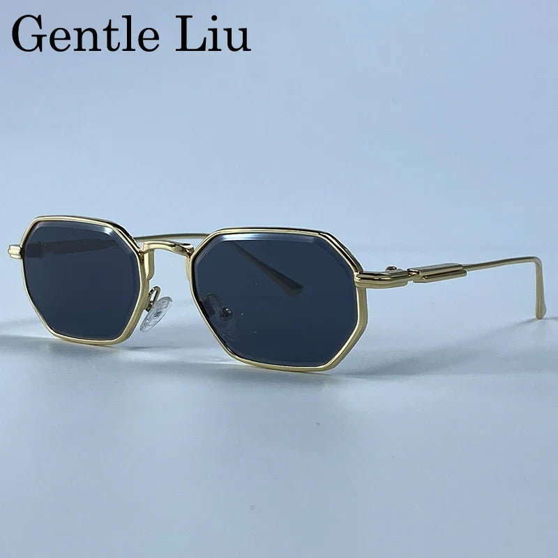 Retro Octagon Punk Sunglasses Men 2026 Luxury Designer Vintage Square Metal Frame Sun Glasses Gradient UV400 Steampunk Eyewear