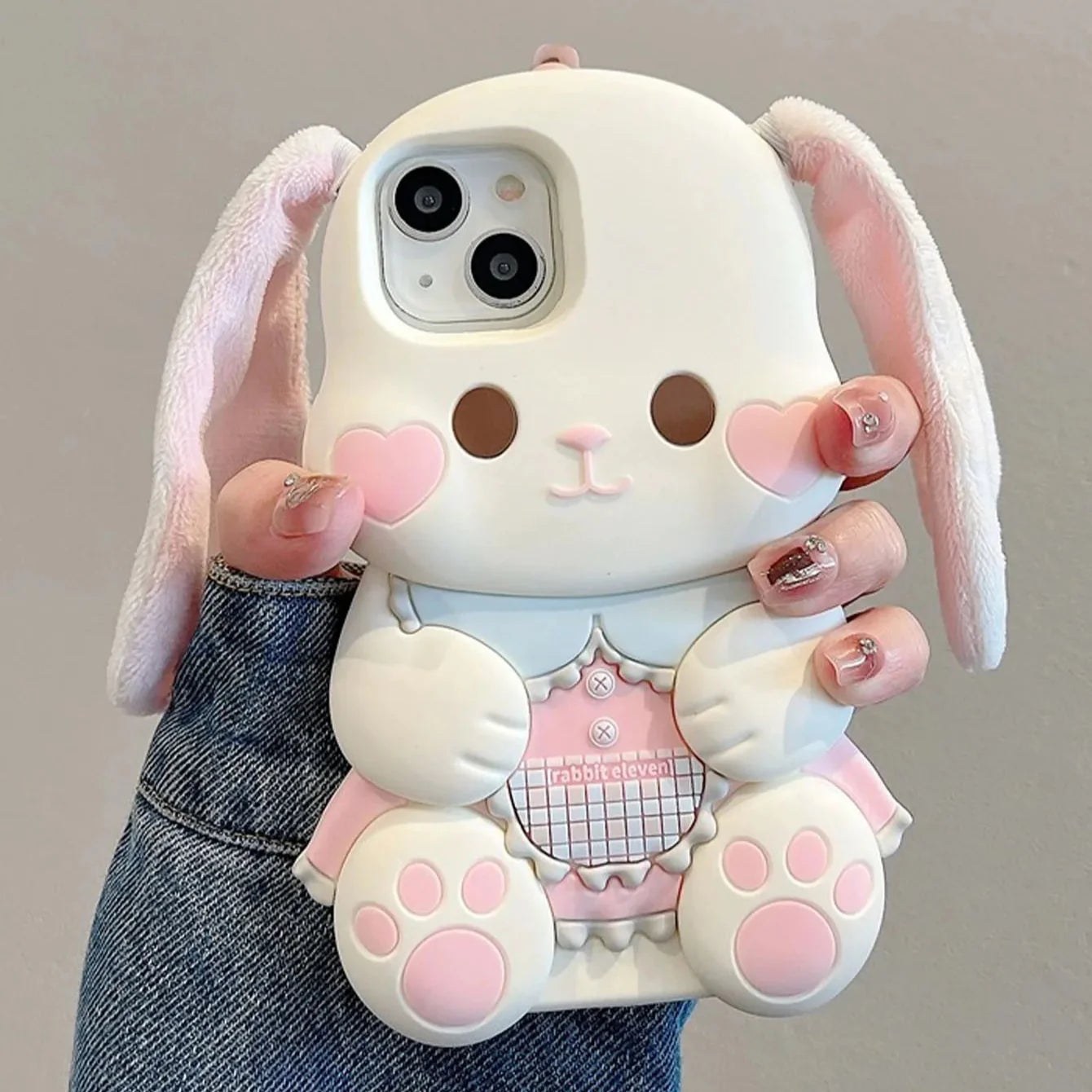 Funda de iPhone Conejo con Orejas de Peluche