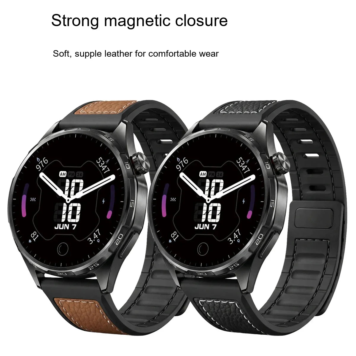 Google Pixel Watch 5, 4 & 3 45mm Litchi Leather Magnetic Band