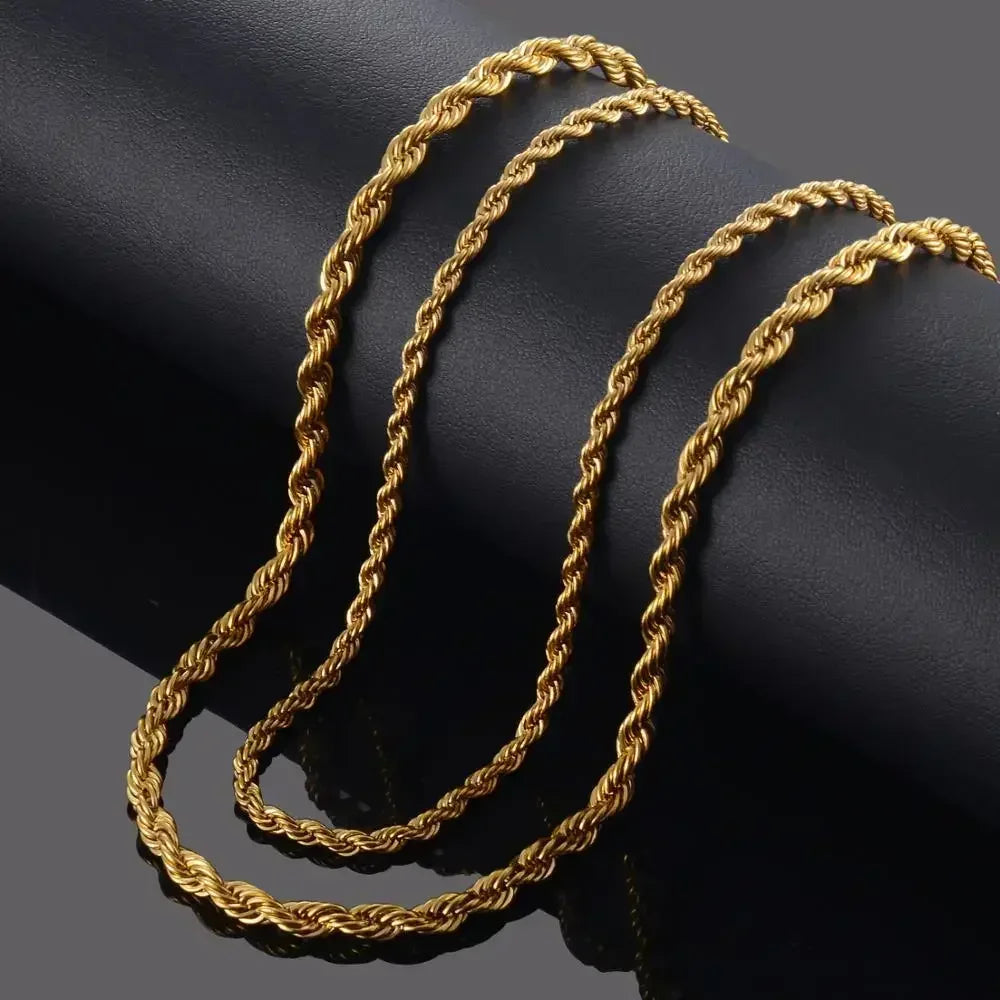 2.5mm 3MM 4MM 5MM 18k Real Gold Plated Stainless Steel Twist Rope