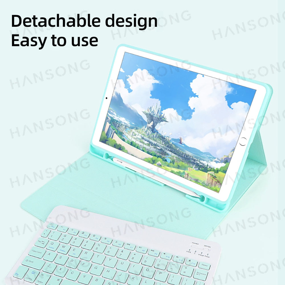 Funda de piel sintética para iPad con soporte y teclado