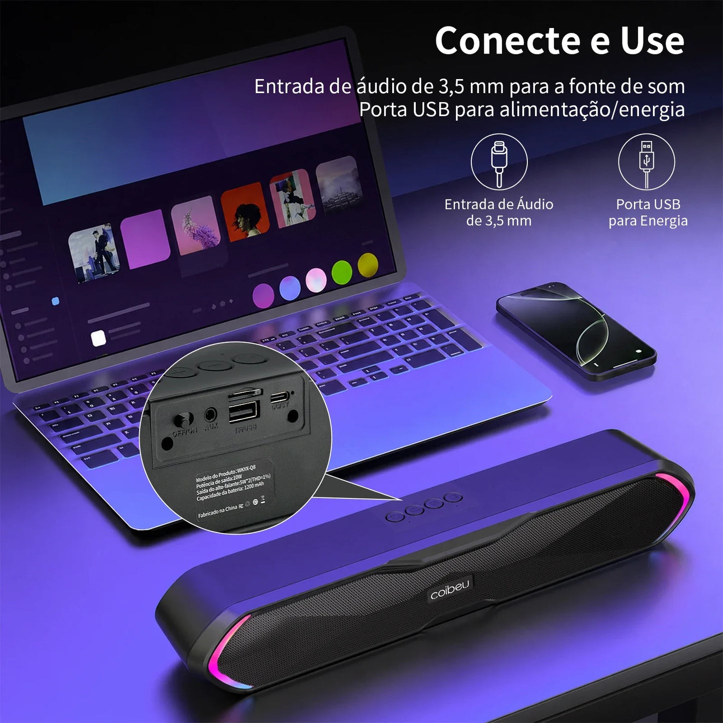 Portable Bluetooth Speaker for PC, Wireless Headphones with Music Playback and Phone Calling Functions
