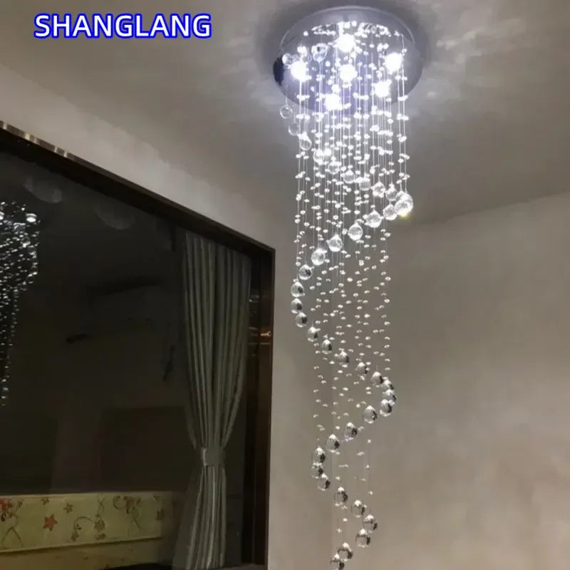 Modern Large K9 Crystal LED Chandeliers for Spiral Living Room Staircase Lamp Showcase Bedroom Kitchen Pendant Light Fixture
