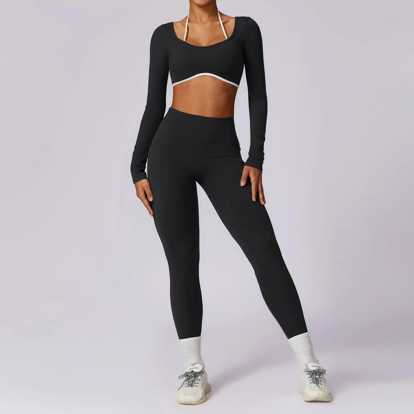 2-Piece Activewear Set – Long Sleeve Crop Top & Leggings