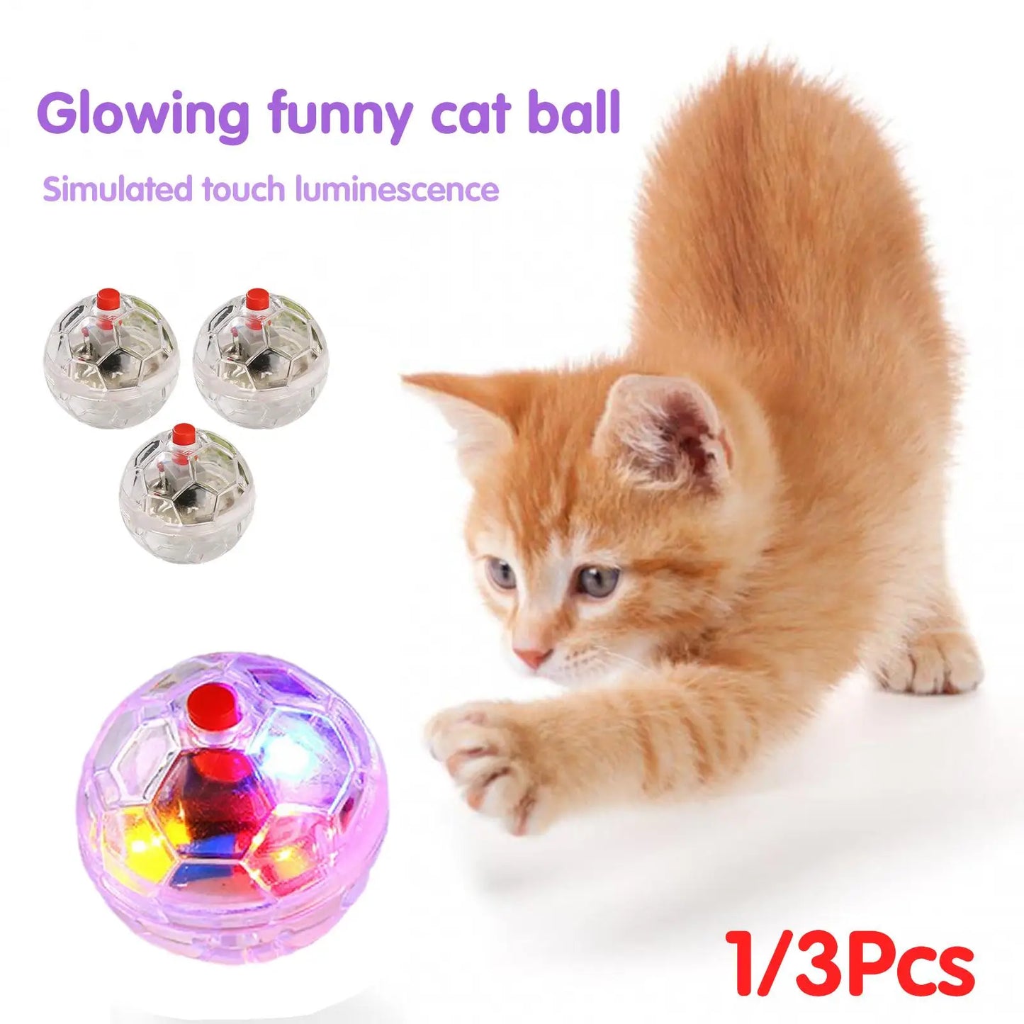 1/3pcs Cat Motion Light Up Interactive Flash Ball Flash Paranormal