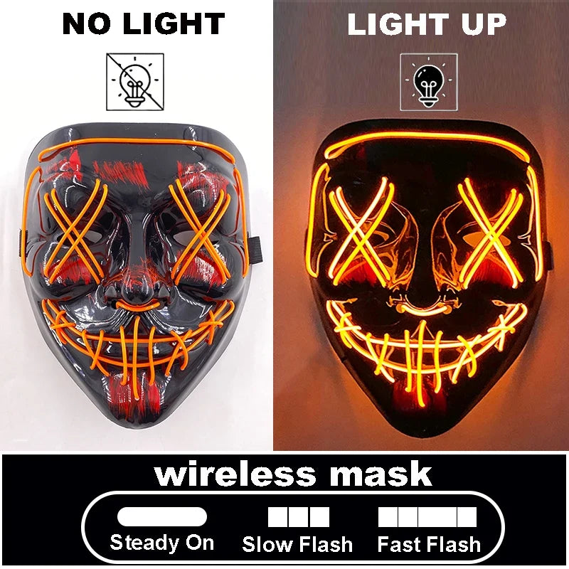 LED Light Up V For Vendetta Mask Anonymous Luminous Full Face Mask Glow In Dark Party Rave Halloween Cosplay Costume Props