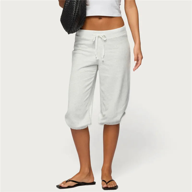 Low Rise Drawstring Yoga Wide Leg Pajama Pants Women Summer Capri Pants Casual Workout Sweatpants Knee Length Lounge Pants
