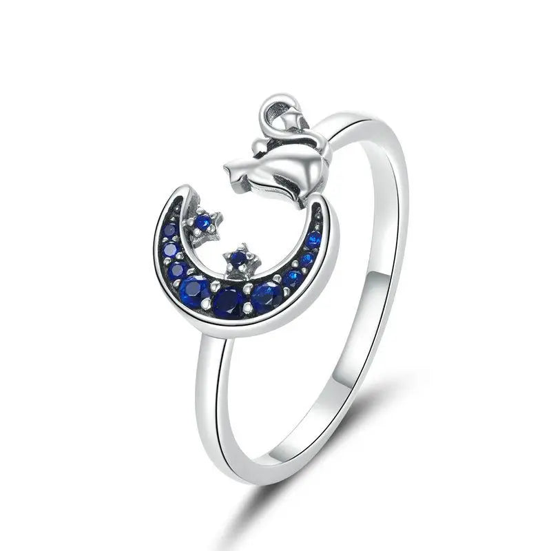 WOSTU 925 Sterling Silver Cat Pet Adjustable Rings For Women Animal Dog Open Ring Family Daughter Birthday Jewelry Girl Gift
