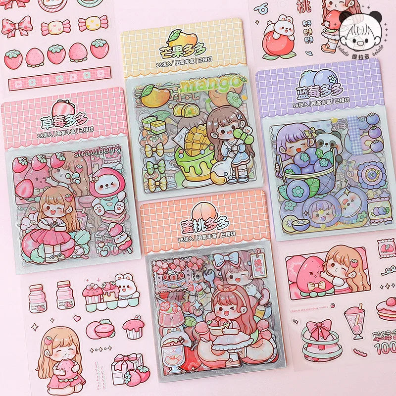 Pegatinas para álbumes de recortes de frutas y chicas Kawaii