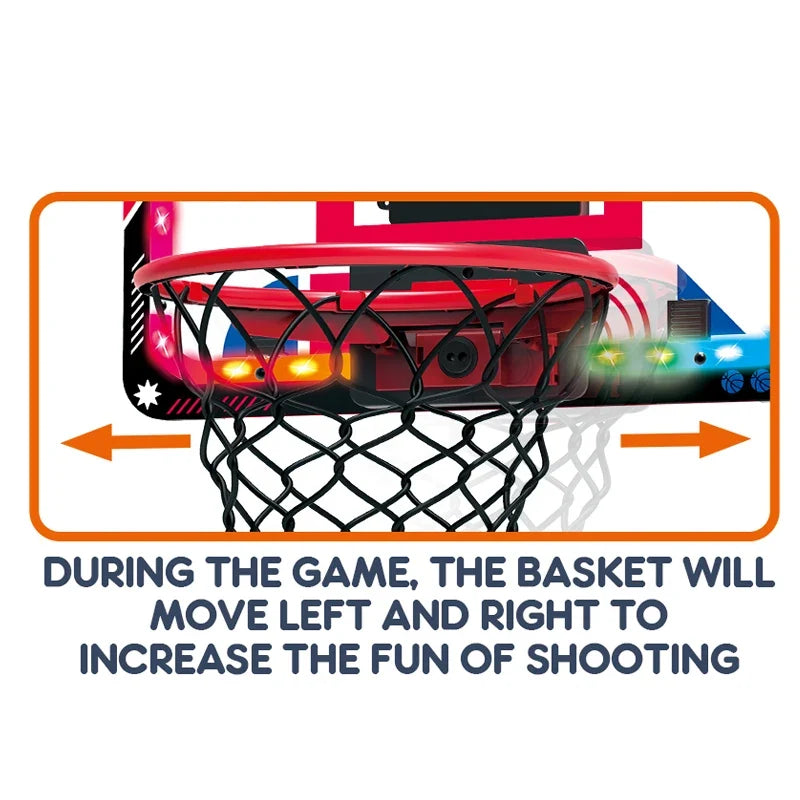 Wall-Mounted Mini Basketball Hoop with LED Board Electric Movable Hoop for Kids’ Indoor Play