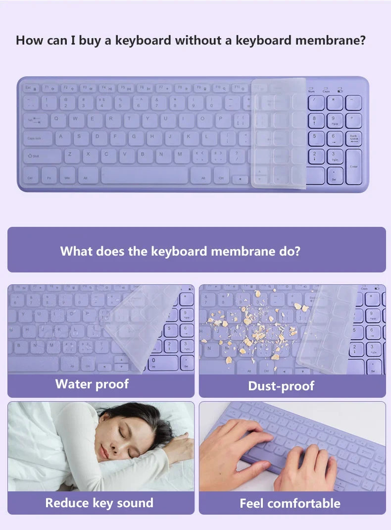 Fashion Keyboard and Mouse Set Wireless PC Gamer Keyboards and Mouse Kit Ultra Thin Office Ergonomic Gaming Keypad Mice Purple