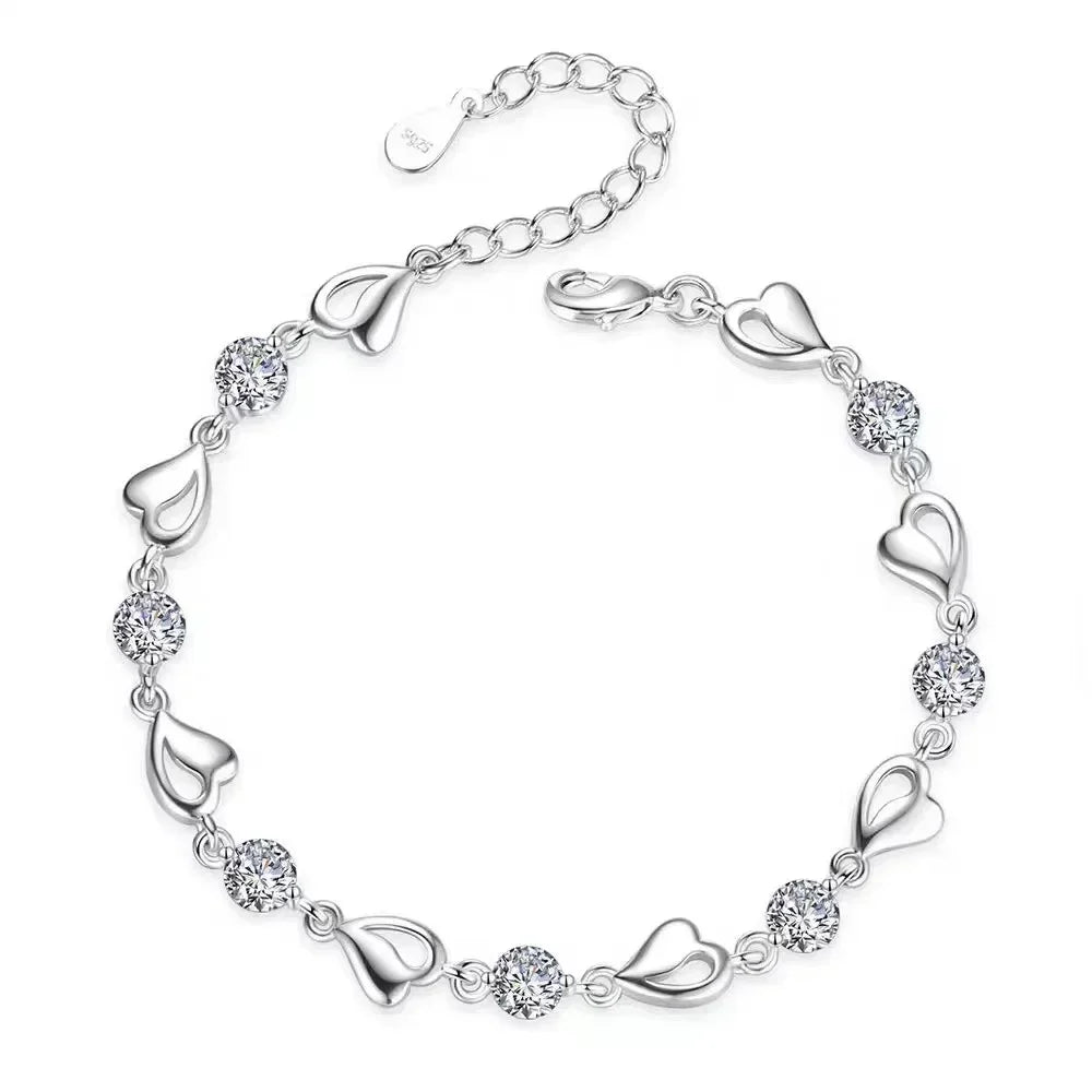 925 Sterling Silver Heart Shaped Necklace Bracelet Set for Women