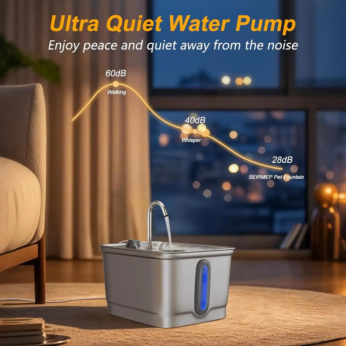 101oz/3l Stainless Steel Cat Water Fountain Automatic Pet Water