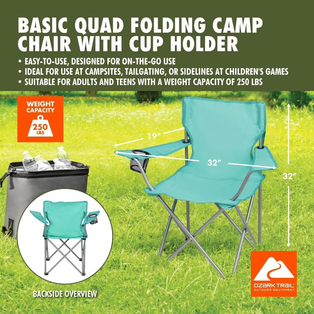 Quad Folding Camp Chair with Cup Holder, Green Sea
