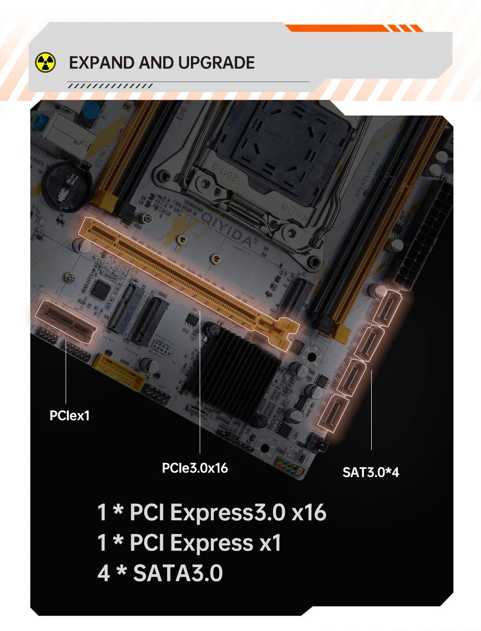 QIYIDA X99 Motherboard LGA2011-3 Slot SATA3.0 USB3.0 NVME M.2 NGFF WIFI Support DDR4 Memory and Xeon E5 V3 V4 Processor TPM14PIN