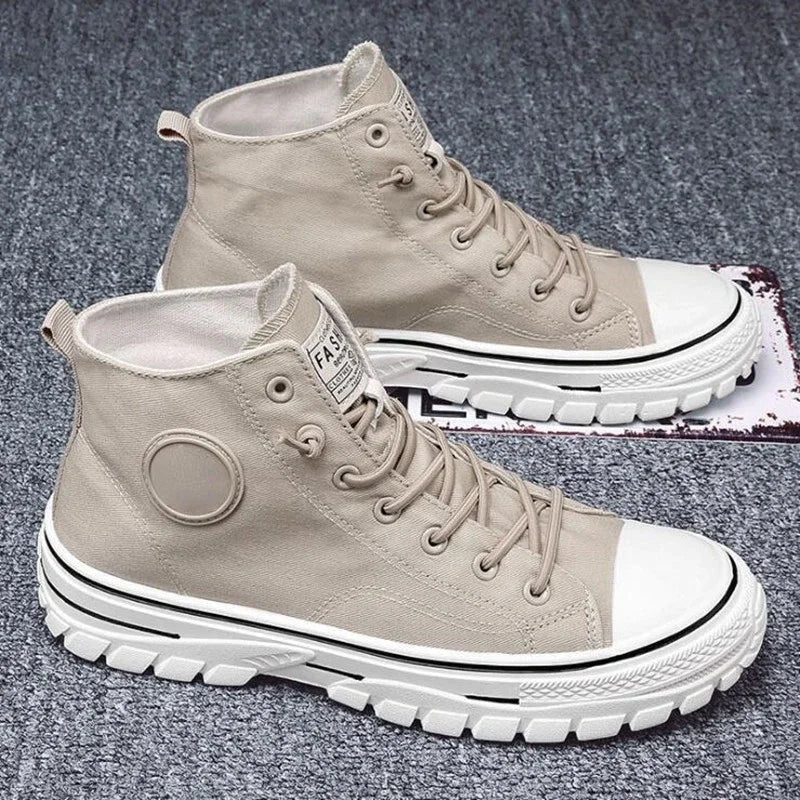 Men's Canvas Shoes Male High Top Casual Breathable Sports Shoes Gray Skateboarding Vulcanized Shoes Comfort Sneakers 2025 New