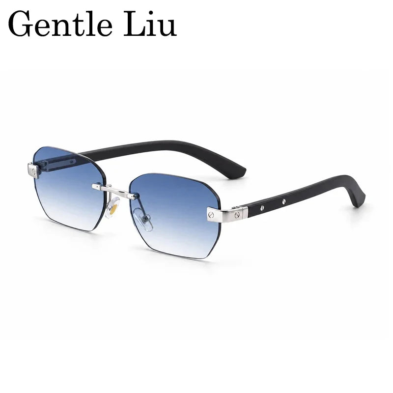 Small Square Rimless Sunglasses Men 2026 Luxury Designer Vintage Polygon Rectangle Shades Gold Metal Eyewear Retro Sun Glasses