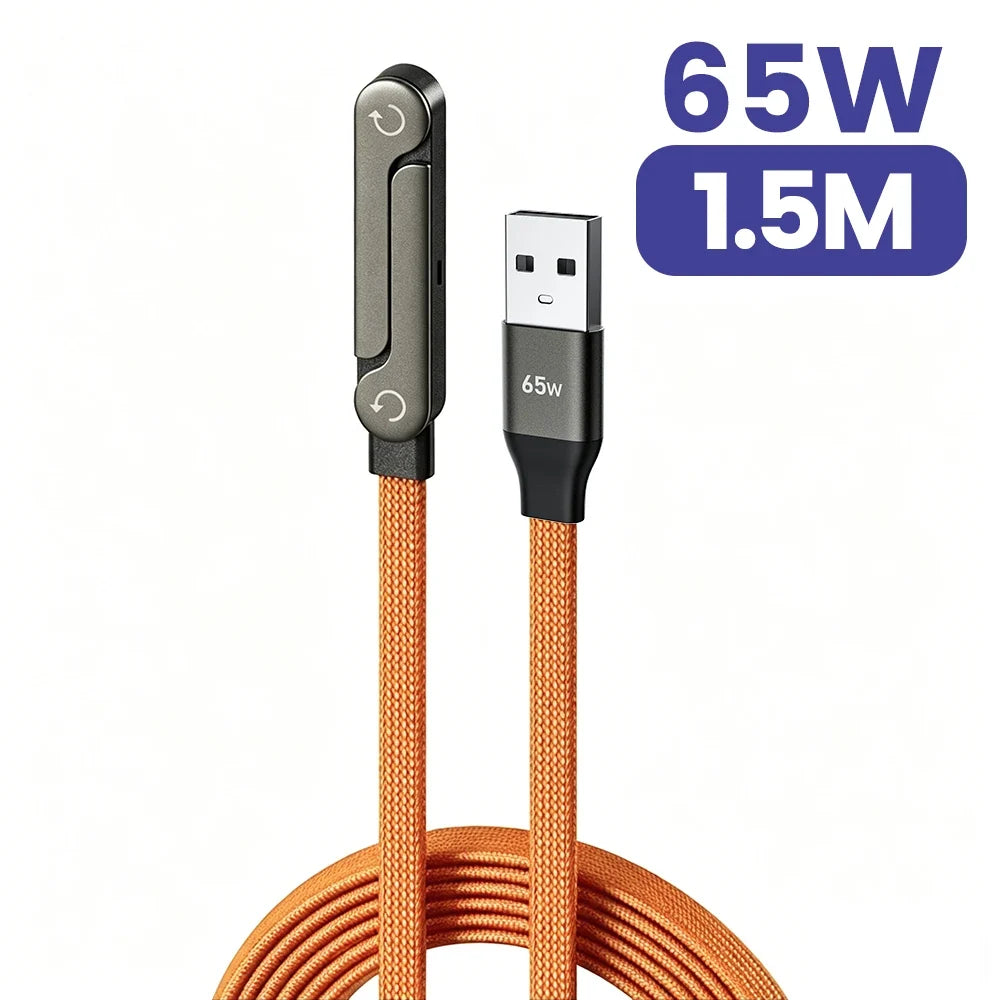 65W USB A To USB Type C Cable Quick Charge Phone Charger Cable Built In Foldable Stand Data Wire 2 in 1 USB C Charging Line