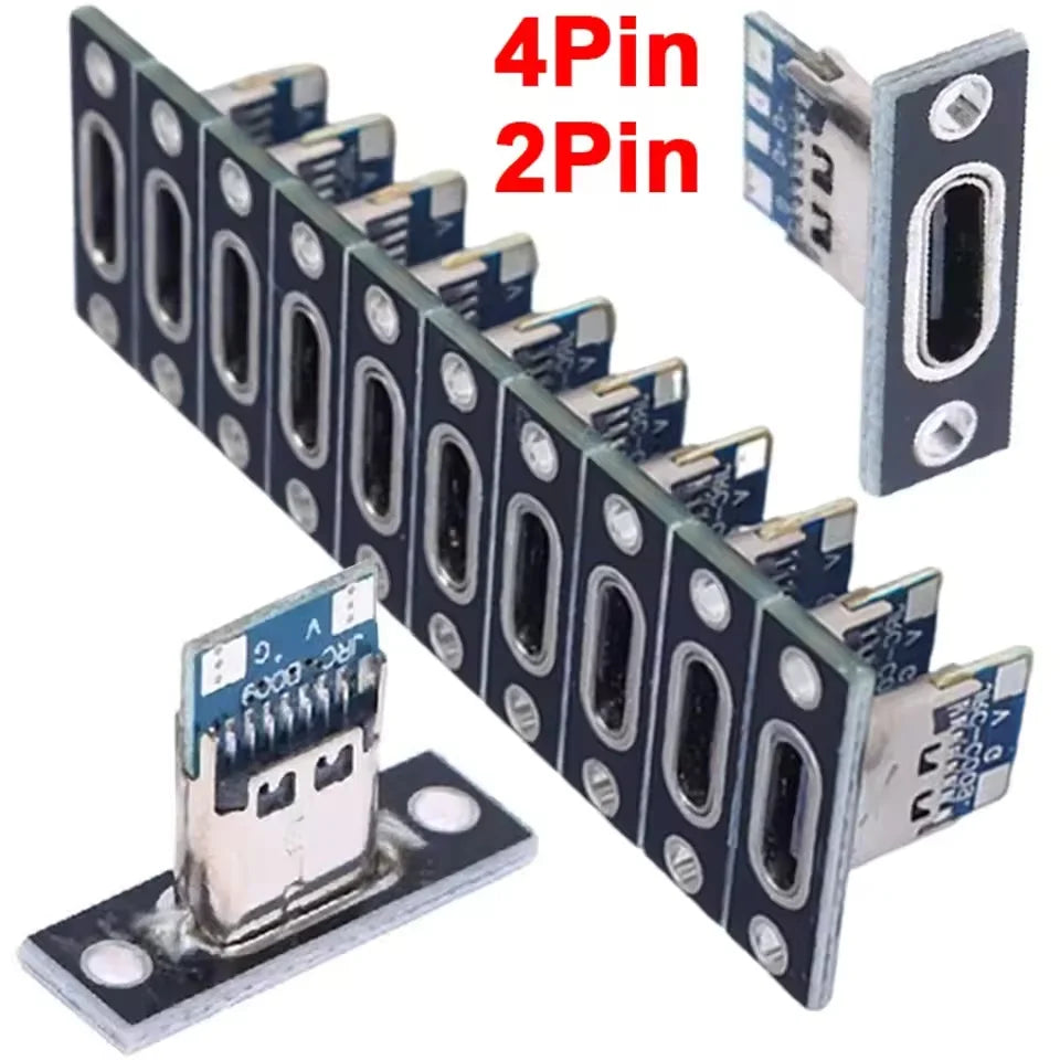 1-20Pcs USB Jack 3.1 Type-C 2Pin 4Pin Female Connector Jack Data Charging Port Small Electrical Charging Base with Fixing Plate