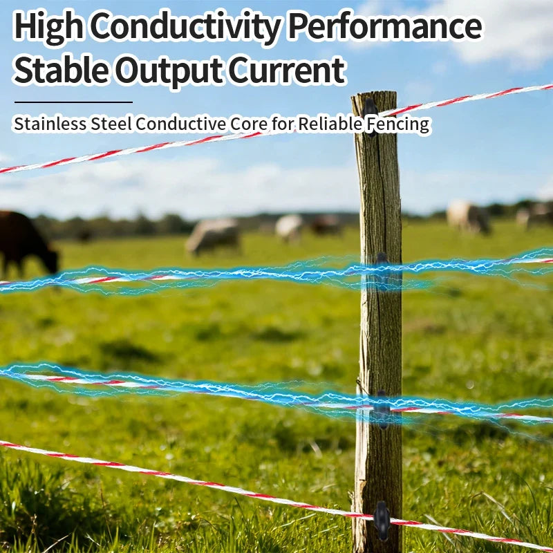 200M Heavy Duty Electric Fence Polywire,High Conductivity Steel Wire Rope for Farm,Horse, Cattle and Garden Fencing