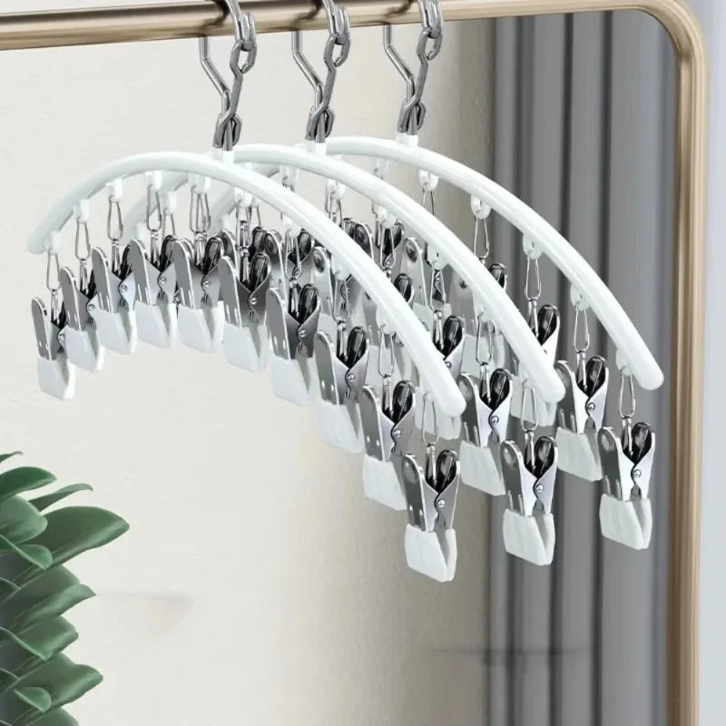 Windproof Plastic Laundry Drying Rack with Clips Indoor Outdoor Use for Socks Jackets Household Items Hanger Organizer