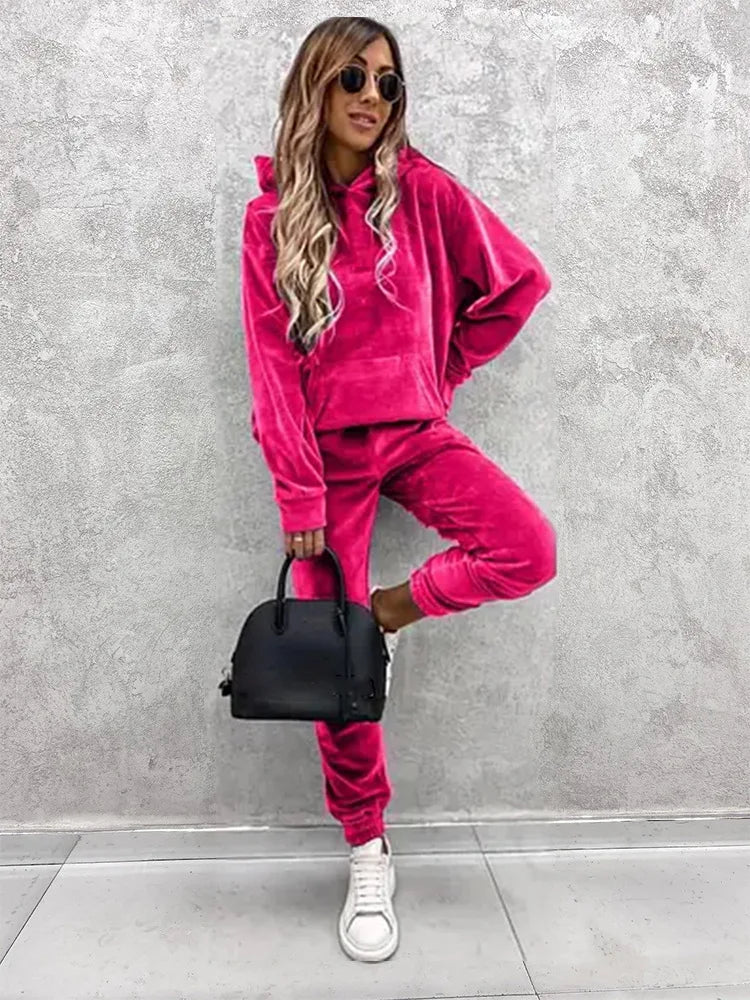 Autumn Winter Tracksuit Women Two Piece Set Oversized Hoodie Sweatpants Solid Sportswear Suit Casual Sweatshirt Trouser Set Lady