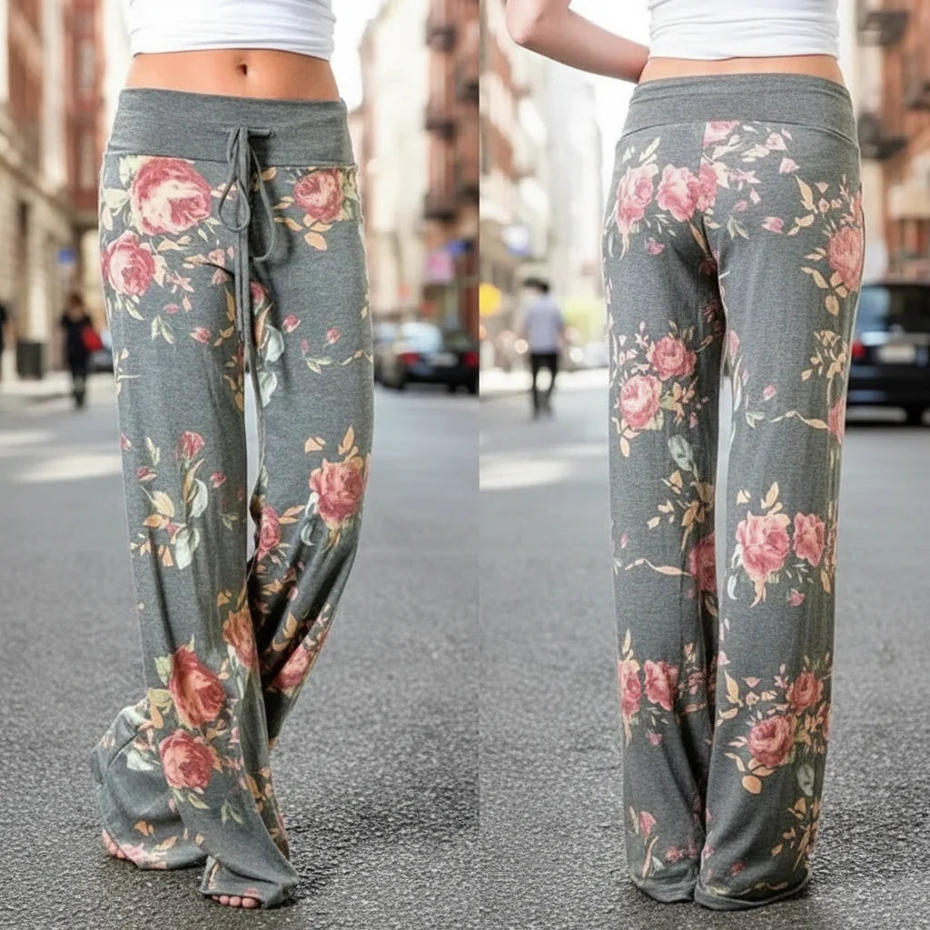 Pantalón de salón de pierna ancha con cordón talla grande, comodidad informal
