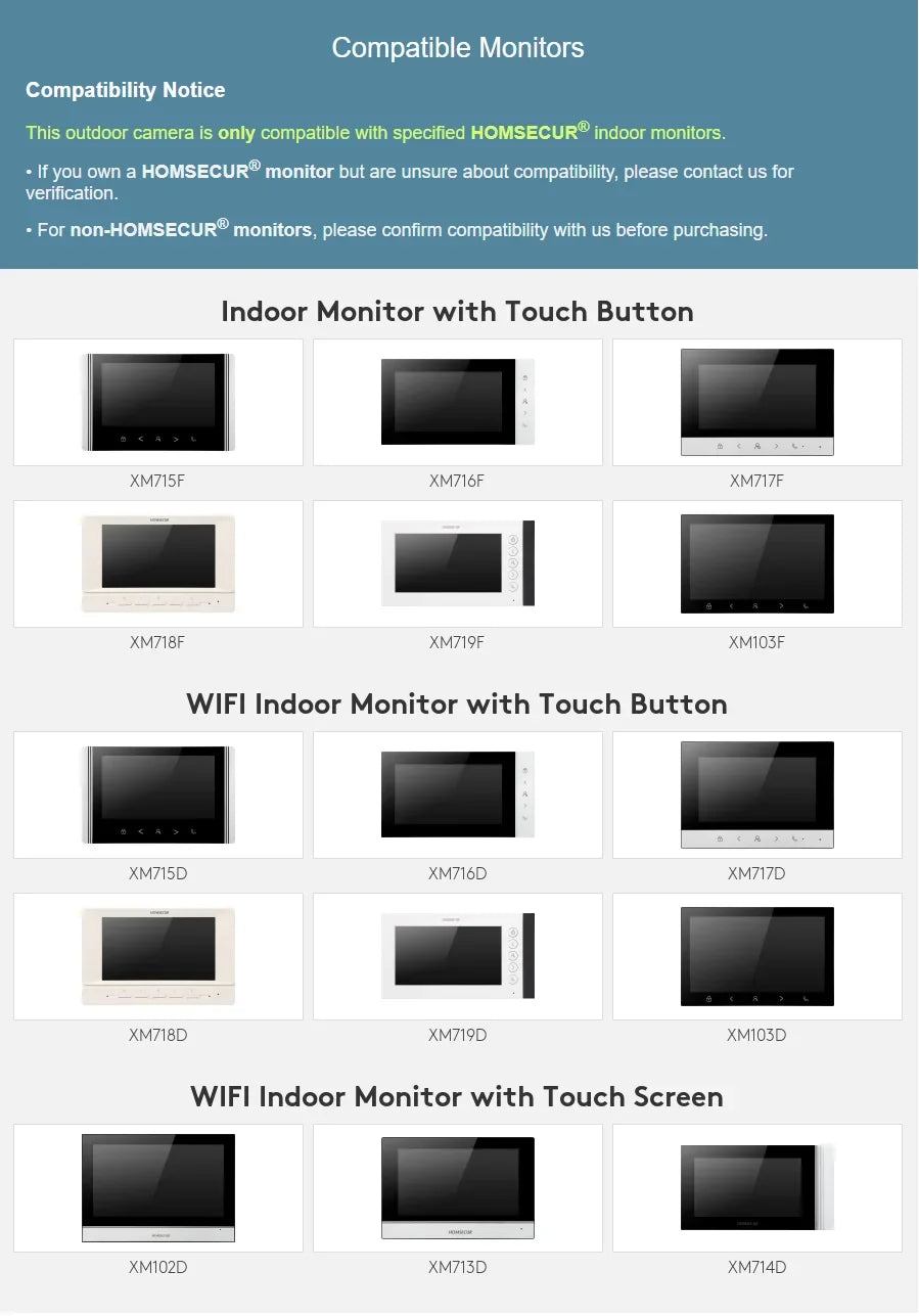 (not Standalone) Homsecur M6-Ahd 2MP 1080p Doorbell Camera for XSL