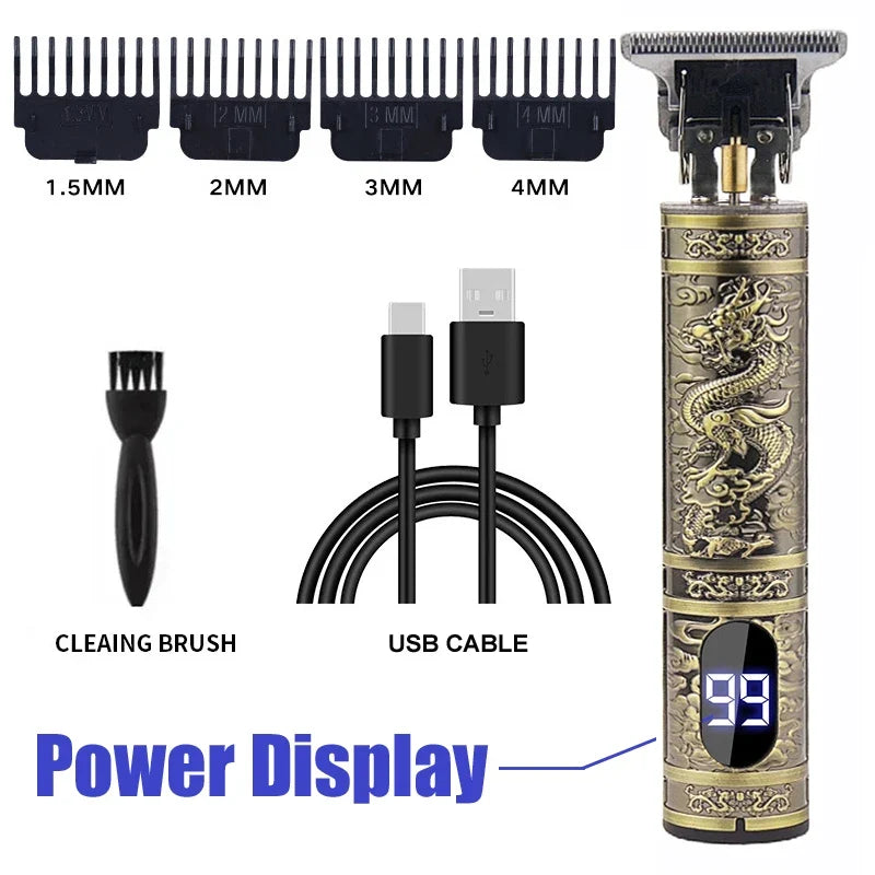 Men's Vintage Hair Trimmer T9 Carving Rechargeable Barber Electric Professional Hair Clipper Beard Trimmer/Metal Haircut Clipper
