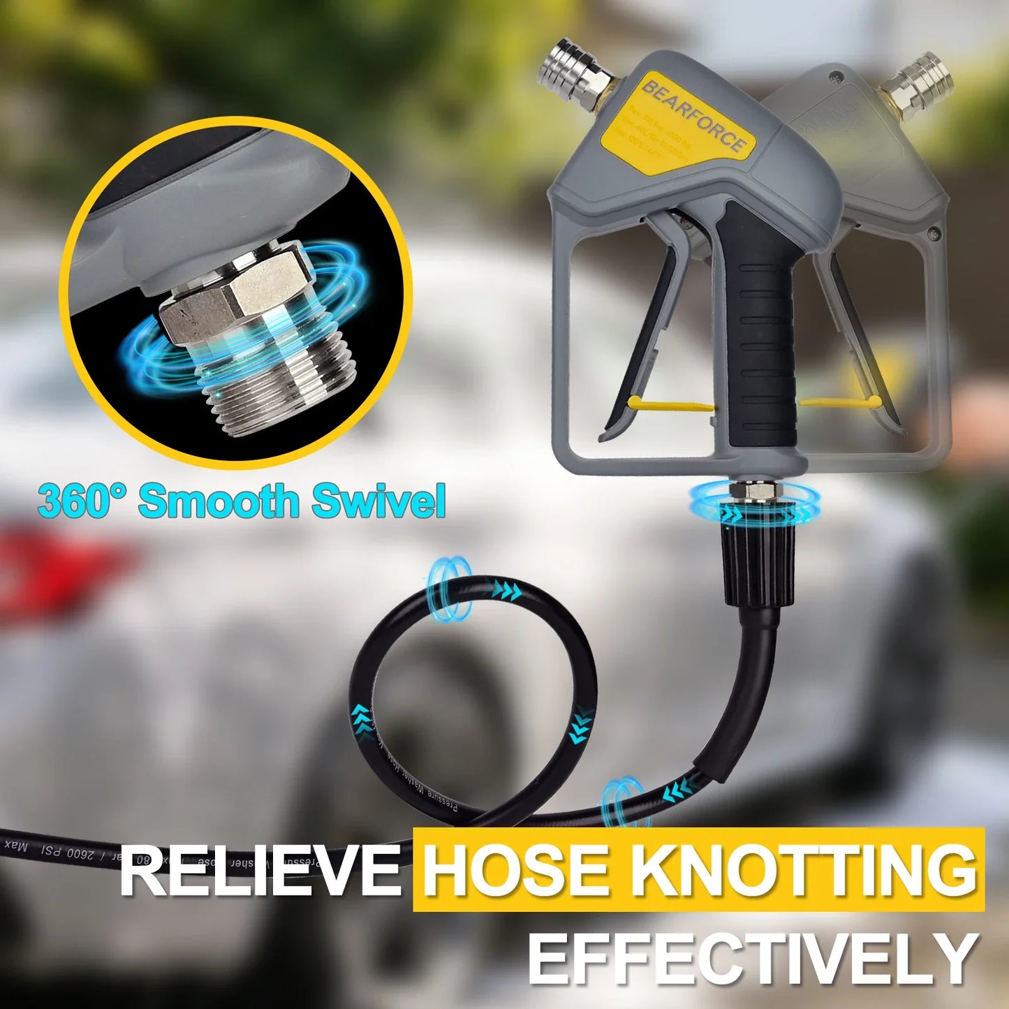 BEAR FORCE Pressure Washer Spray Water Gun with M22-14mm Inlet Male Swivel & 1/4” Quick Connector for Nozzles, Wand, Foam Cannon