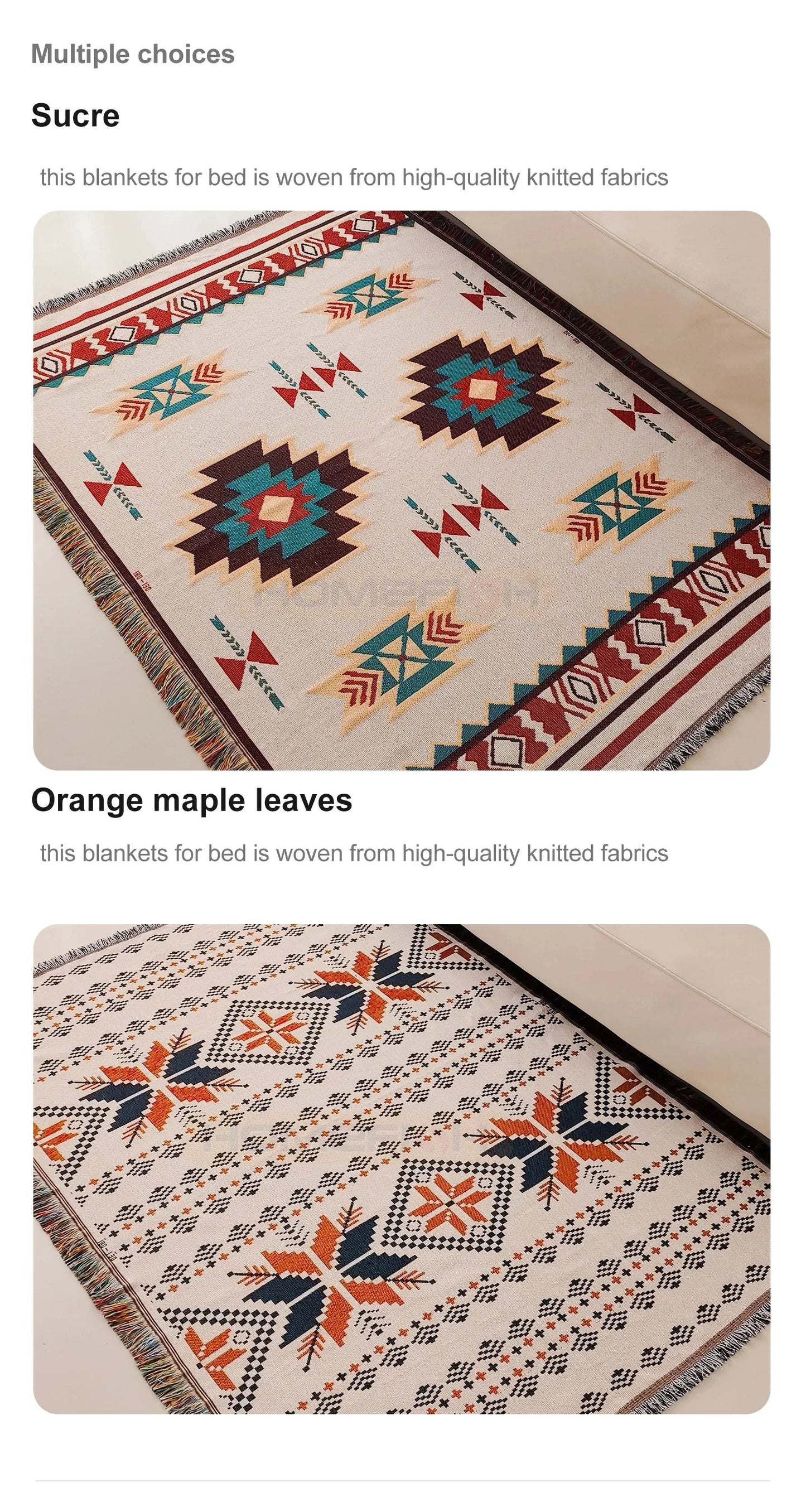 Aztec Blanket Oversized Boho Throw Blanket with Fringe Southwestern Geometric Tapestry Vintage Woven Throw Blankets Double-S
