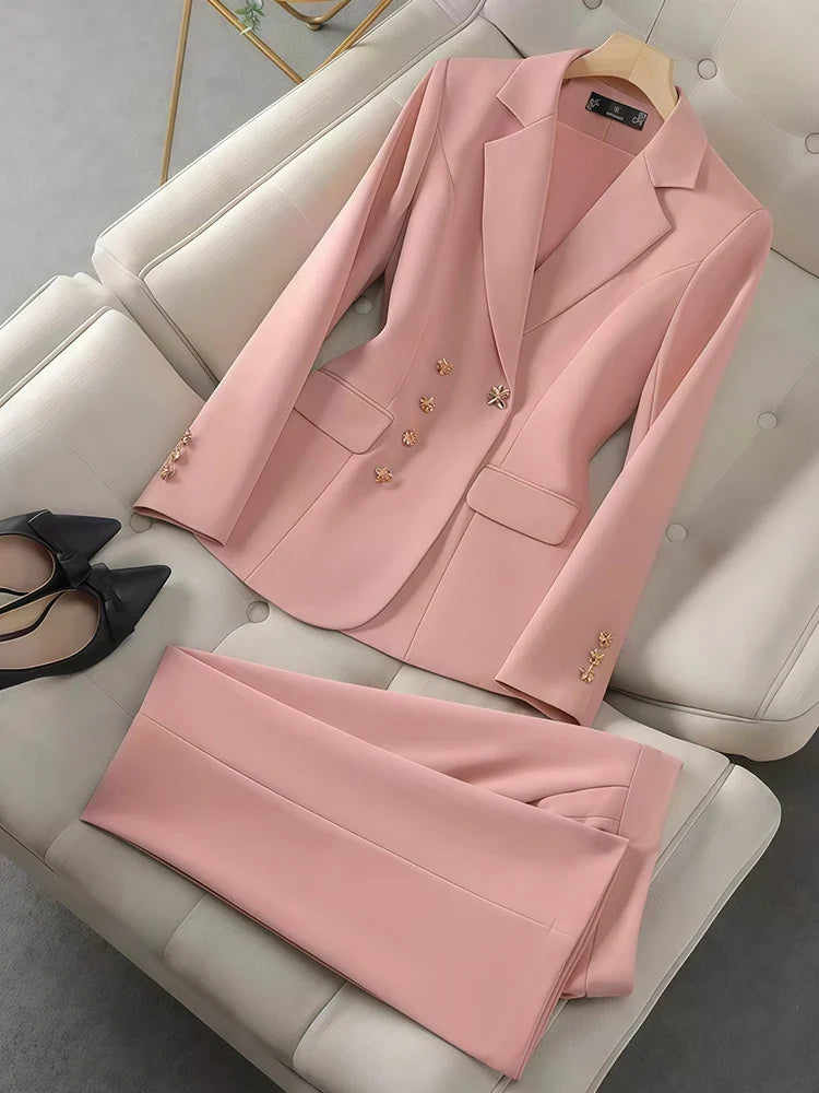 2Pcs Women's Temperament Set Long Sleeved Suit Casual Pants Fashion Slim Work Clothes For Business Commuting Work Events