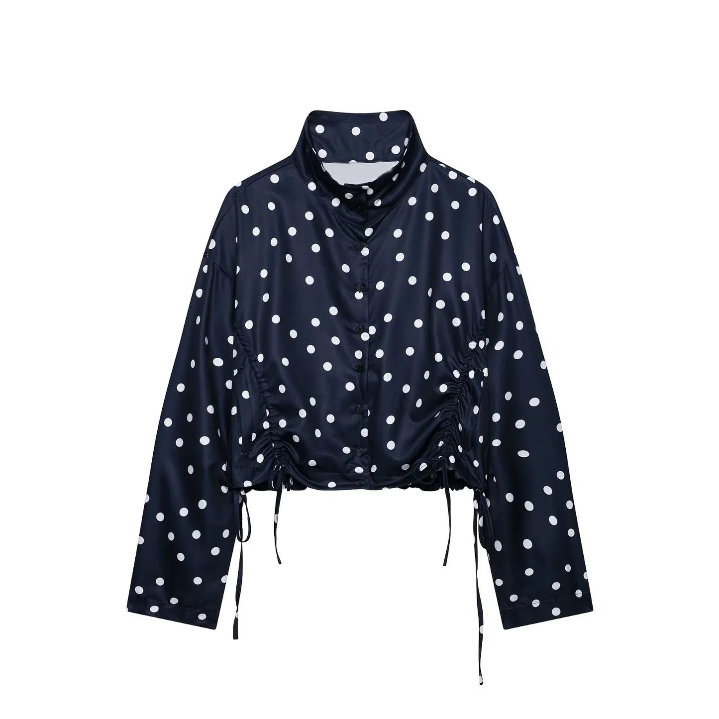 Women's Polka Dots Jacket with Tie New 2026 Spring Long Sleeve High Collar Loose Women Versatile Short Coats Chic Female Jackets