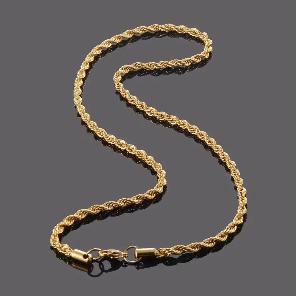 2.5mm 3MM 4MM 5MM 18k Real Gold Plated Stainless Steel Twist Rope