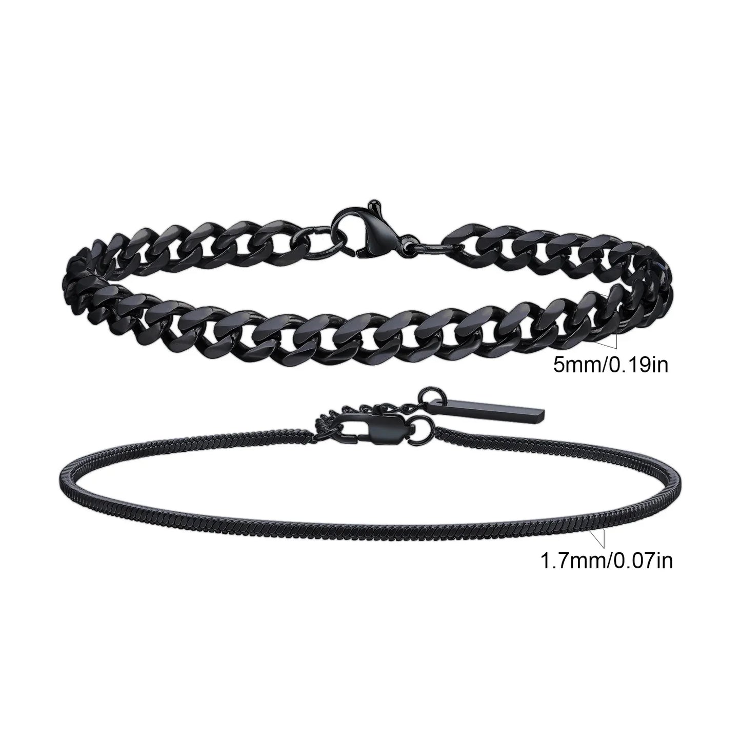 2pcs Men's Chain Bracelets, Stainless Steel Silver Gold Black Color