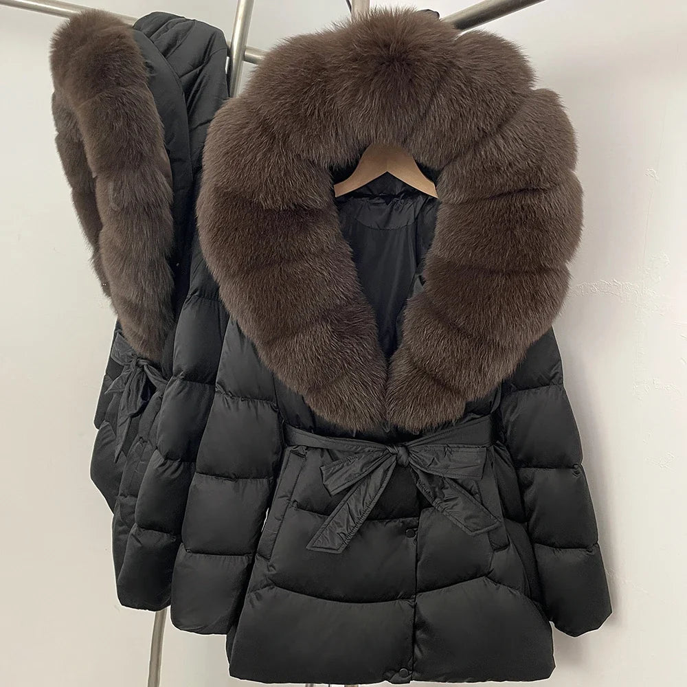 Natural Fur Collar Down Jacket Women Winter 2026 High Quality Duck Down Puffer Parka Windproof Warm Down Coat Outerwear New
