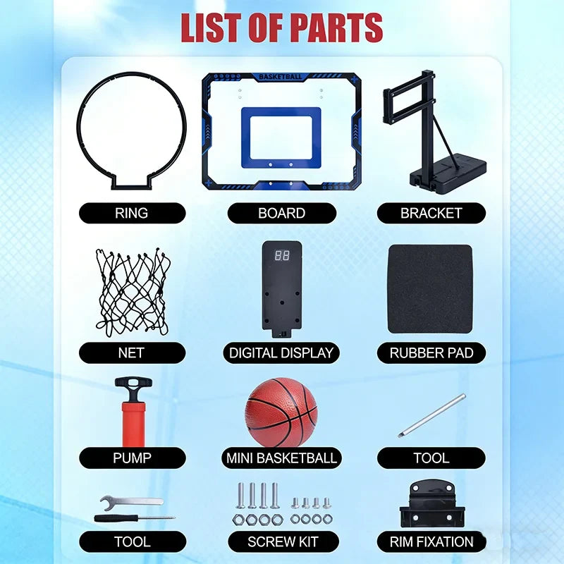 Basketball Hoop Wall Mounted, Over Door Indoor Outdoor Hoop Set with Ball for Kids Adults Home Office Training Game