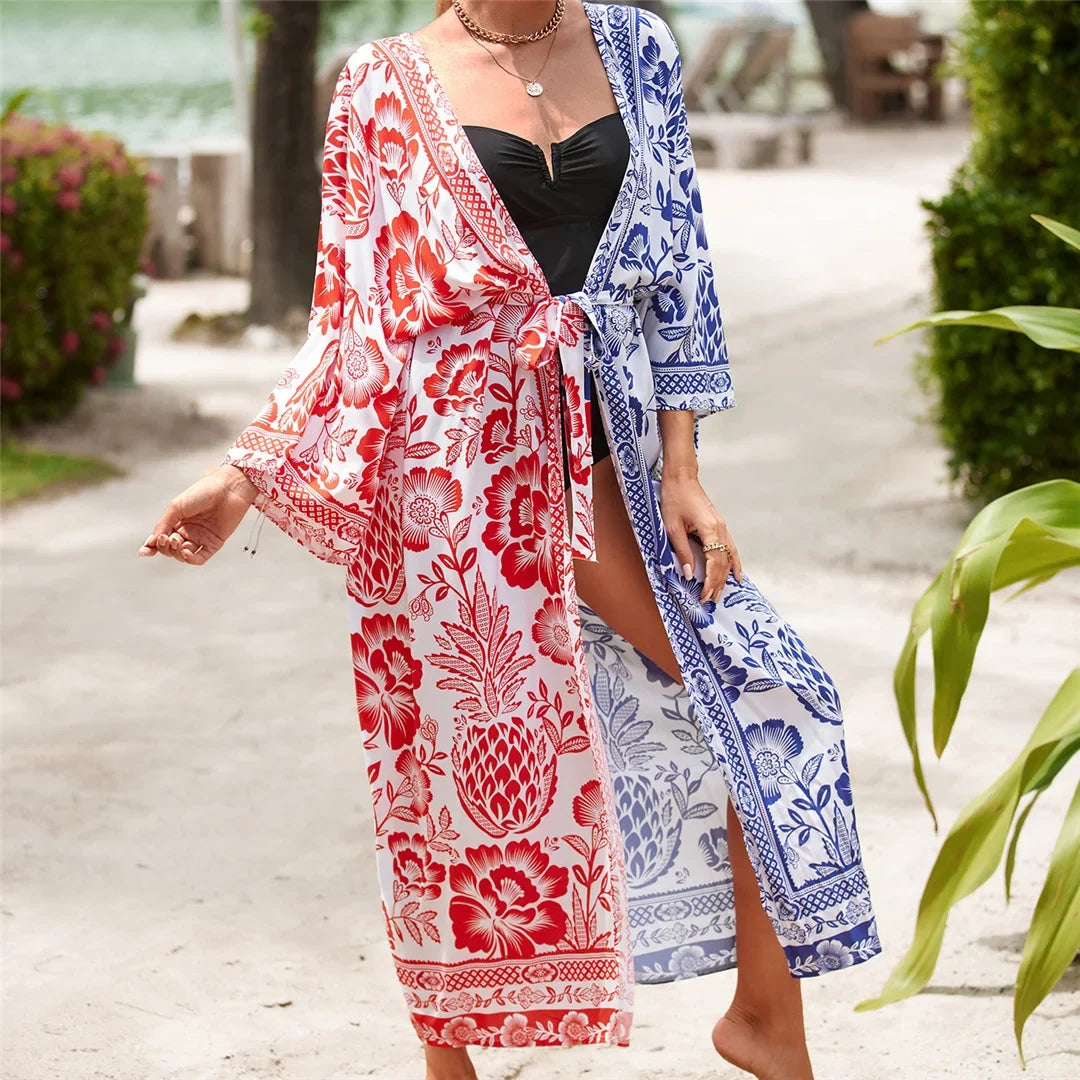 13 Colors Printed With Belt Crochet Knitted Tunic Beach Cover Up Cover-ups Beach Dress Beach Wear Beachwear Female Women K7201